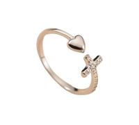 LCDIUDIU Silver Rings for Women 925,Heart Of Jesus Cross Ring for Women Girls Cubic Zirconia Band Open Adjustable Statement Band Amulet Jewelry God'S Love for Teens Gifts