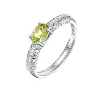 LCDIUDIU Silver Rings for Women 925,Natural Gemstone Half Eternity Ring for Women Silver Birthstone Cubic Zirconia Band Adjustable Anniversary Wedding Engagement Band for Her Gift Peridot