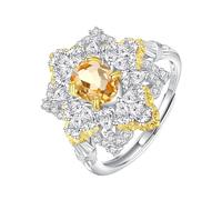 LCDIUDIU Silver Rings for Women 925,Oval Cut Natural Gemstone Genuine Sky Blue Topaz/Ruby Ring for Women Silver Flower Band Statement Cocktail Eternity Thumb Band for Her Gift Citrine