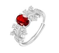 LCDIUDIU Silver Rings for Women 925,Oval Cut Natural Genuine Gemstone Rings for Women Silver Branch Band 14K Gold Plated Adjustable True Love Engagement Promise Wedding Band for Her Ruby
