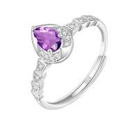 LCDIUDIU Silver Rings for Women 925,Pear-Shaped Cut Natural Gemstone Rings for Women Silver Cz Band Adjustable Teardrop Halo Engagement Promise Wedding Band for Her Gift Amethyst