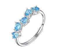 LCDIUDIU Silver Rings for Women,Natural Gemstone Topaz/Amethyst/Citrine/Ruby Silver Half Eternity Ring for Women Birthstone Anniversary Wedding Engagement Band for Her Topaz
