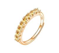 LCDIUDIU Silver Rings for Women,Natural Topaz Citrine Ruby Half Eternity Ring for Women 14K Gold Plated Round Gemstone Band Simulated Diamond Wedding Promise Band with Her Citrine 14K Gold Plated