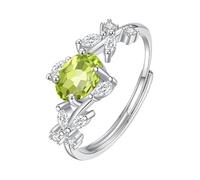 LCDIUDIU Silver Rings for Women,Oval Cut Natural Gemstone Ring for Women Silver Birthstone Cubic Zirconia Branch Band Adjustable Anniversary Wedding Engagement Band for Her Gift Peridot