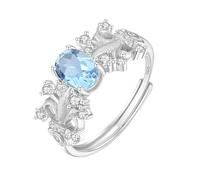 LCDIUDIU Silver Rings for Women,Oval Cut Natural Genuine Gemstone Rings for Women Silver Branch Band 14K Gold Plated Adjustable True Love Engagement Promise Wedding Band for Her Topaz