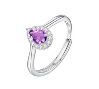 LCDIUDIU Silver Rings for Women,Pear Cut Natural Gemstone Halo Engagement Ring for Women Wishbone Band Adjustable Bridal Anniversary Wedding Promise Band for Her Amethyst