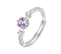 LCDIUDIU Silver Rings for Women,Round Cut Natural Topaz Amethyst Citrine Ruby Solitaire Engagement Ring for Women Cubic Zirconia Inifinity Band Stackable Halo Wedding Band Amethyst