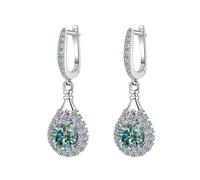 LCDIUDIU Silver U Hoop Earrings for Women 925 Sterling Silver, Dangle Teardrop Inlay Round Cut Cubic Zirconia Hypoallergenic Hinged Earrings Birthstone Gem Elegant Jewelry Gift Green