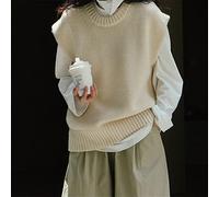 LCDIUDIU Sleeveless Sweater,Women Knitted Sweater Vest Casual Oversized Plain Beige Round Neck Sleeveless Pullover Gilets Spring Fashion Loose Soft Sweaters Knit Tank Top Cami Waistcoat