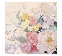 LCDIUDIU Small Oil Paintings On Canvas, Modern Abstract Colorful Rose Peony Flower Cluster Hand Painted Texture Artwork Unframed Wall Art for Living Room Bedroom Office Home Decor 130X130Cm(52X52Inc