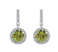 LCDIUDIU Sterling Silver 925 Big Stud Dangle Earrings, Bar Zircon Dangling Purple Round Cut Gemstone Hypoallergenic Studs Birthstone Earring Jewelry Gift for Women Wife Mom Olive Green