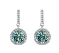 LCDIUDIU Sterling Silver 925 Big Stud Dangle Earrings, Bar Zircon Dangling Purple Round Cut Gemstone Hypoallergenic Studs Birthstone Earring Jewelry Gift for Women Wife Mom Green