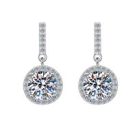 LCDIUDIU Sterling Silver 925 Big Stud Dangle Earrings, Bar Zircon Dangling Purple Round Cut Gemstone Hypoallergenic Studs Birthstone Earring Jewelry Gift for Women Wife Mom Clear