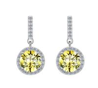 LCDIUDIU Sterling Silver 925 Big Stud Dangle Earrings, Bar Zircon Dangling Purple Round Cut Gemstone Hypoallergenic Studs Birthstone Earring Jewelry Gift for Women Wife Mom Yellow