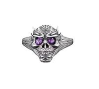 LCDIUDIU Sterling Silver Adjustable Rings for Women 925,Mens Solid Silver Skull Biker Ring With Natural Amethyst Statement Devil Skull Head Band Adjustable Halloween Party Gothic Jewellery Gift