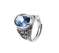 LCDIUDIU Sterling Silver Adjustable Rings for Women 925,Natural Sapphire Ring for Men Women Vintage Handmade Engraved Celtic Knot Chunky Band Adjustable Faced Gemstone Band Valentine Day Gift for Hi