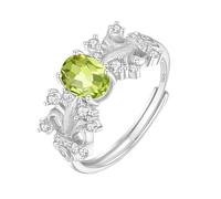 LCDIUDIU Sterling Silver Adjustable Rings for Women 925,Oval Cut Natural Genuine Gemstone Rings for Women Silver Branch Band 14K Gold Plated Adjustable True Love Engagement Promise Wedding Band for