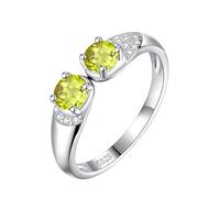 LCDIUDIU Sterling Silver Rings for Women,Brilliant Cut Double Natural Gemstone Ring for Women Silver Cubic Zirconia Open Band Eternity Anniversary Engagement Wedding Band for Her Peridot