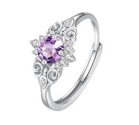 LCDIUDIU Sterling Silver Rings for Women,Brilliant Cut Natural Gemstone Solitaire Ring for Women Silver Heart Celtic Knot Band Adjustable Eternity Anniversary Engagement Wedding Band for Her Amethys
