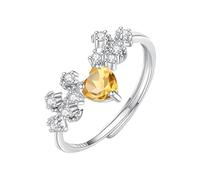 LCDIUDIU Sterling Silver Rings for Women,Heart Shaped Natural Topaz Amethyst Ruby Solitaire Engagement Ring for Women Cz Star Planet Band Adjustable Anniversary Wedding Promise Band Citrine
