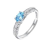 LCDIUDIU Sterling Silver Rings for Women,Natural Gemstone Half Eternity Ring for Women Silver Birthstone Cubic Zirconia Band Adjustable Anniversary Wedding Engagement Band for Her Gift Topaz