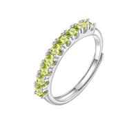 LCDIUDIU Sterling Silver Rings for Women,Natural Topaz Citrine Ruby Half Eternity Ring for Women 14K Gold Plated Round Gemstone Band Simulated Diamond Wedding Promise Band with Her Peridot