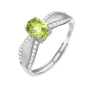 LCDIUDIU Sterling Silver Rings for Women,Oval Cut Natural Birthstone Gemstone Ring for Women 14K Gold Plated Vintage Brushed Band Adjustable Wedding Engagement Band for Her Gift Peridot