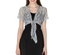 LCDIUDIU Summer Cardigan, Women'S Floral Lace Mesh Sheer Shrug Short Sleeve Solid Open Front Tie Cardigan Shawl V-Neck Festival Jacket Summer Elegant Cardigan Bolero Jacket Cover-Up For Dress,Grey,L