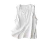 LCDIUDIU Summer Casual Sleeveless Suit Vest, White Cotton Linen V-Neck Button Split Hem Cardigan Gilet Blazer Waistcoat Slim Daily Work Office Tunic Jacket Crop Tops White S