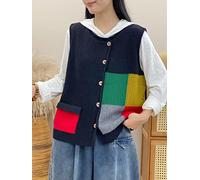 LCDIUDIU Sweater Vest Women,Women Knitted Gilets Casual Black Contrast Color Stitching Round Neck Knitted Vest Winter Sleeveless Button Cardigan Sweater Vest Loose Knit Tank Top Waistcoat