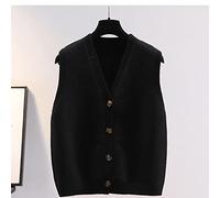 LCDIUDIU Sweater Vest Women,Women’S V Neck Gilets Knitted Vest Black Solid Button Cardigan Jacket Short Warm Sleeveless Sweater Tank Top Vintage Waistcoat Preppy Style Jumper Uniform,Tag Xxl=Eu L