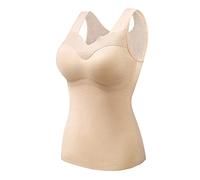 LCDIUDIU Thermal Vest,Women'S Shapewear Undershirt Apricot Wool Warm Corset Undershirt Jacquard Wavy Neck Tank Top Seamless Thermal Camisole Underwear Strap Bra Shaping Shirt Ladies Top,Xl