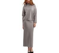 LCDIUDIU Two Piece Outfit Women Skirt And Top Long, Green Crew Neck Fine Knit Sweater Elastic Side Slit Midi Pencil Skirt Fall Winter Stylish Slim Warm Elegant Co Ords Sets Camel S