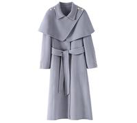 LCDIUDIU Women Long Wool Cape Coat Red, Long Sleeves Lapel Detachable Cloak Cashmere Shawl Poncho Jacket Fall Winter Warm Stylish Party Wedding Elegant Overcoat with Belt Gray Blue Xs