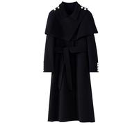LCDIUDIU Women Long Wool Cape Coat Red, Long Sleeves Lapel Detachable Cloak Cashmere Shawl Poncho Jacket Fall Winter Warm Stylish Party Wedding Elegant Overcoat with Belt Black Xs