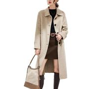 LCDIUDIU Women Long Wool Trench Coat, Black Long Sleeves Lapels Buttons Cashmere Feel Midi Jacket Fall Winter Warm Elegant Overcoat with Pocket Khaki Xs