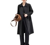 LCDIUDIU Women Long Wool Trench Coat, Black Long Sleeves Lapels Buttons Cashmere Feel Midi Jacket Fall Winter Warm Elegant Overcoat with Pocket Black Xs