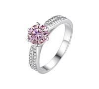 LCDIUDIU Womens 925 Sterling Silver Open Adjustable Ring, Double Zircon 1Ct Cut Round Moissanite Rings Finger Circlet Thumb Band Gemstone Jewelry Gift for Wife Girlfriend Mom Pink