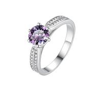 LCDIUDIU Womens 925 Sterling Silver Open Adjustable Ring, Double Zircon 1Ct Cut Round Moissanite Rings Finger Circlet Thumb Band Gemstone Jewelry Gift for Wife Girlfriend Mom Purple