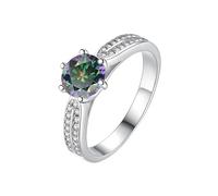LCDIUDIU Womens 925 Sterling Silver Open Adjustable Ring, Double Zircon 1Ct Cut Round Moissanite Rings Finger Circlet Thumb Band Gemstone Jewelry Gift for Wife Girlfriend Mom Rainbow