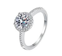 LCDIUDIU Womens 925 Sterling Silver Open Adjustable Ring, Round Inlay 1Ct Blue Moissanite Rings Finger Circlet Thumb Band Exquisite Gemstone Jewelry Gift for Wife Girlfriend Clear