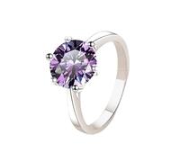 LCDIUDIU Womens 925 Sterling Silver Simple Open Adjustable Rings, 1Ct Cut Moissanite Solitaire Promise Rings Finger Circlet Thumb Band Gemstone Jewelry Gift for Wedding Purple