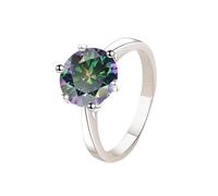 LCDIUDIU Womens 925 Sterling Silver Simple Open Adjustable Rings, 1Ct Cut Moissanite Solitaire Promise Rings Finger Circlet Thumb Band Gemstone Jewelry Gift for Wedding Rainbow