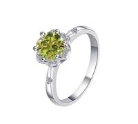 LCDIUDIU Womens 925 Sterling Silver Simple Open Adjustable Rings, Flower Shape Inlay Round Cut 1Ct Moissanite Rings Finger Circlet Thumb Band Gemstone Jewelry Gift for Wife Girlfriend Olive Green