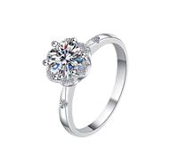 LCDIUDIU Womens 925 Sterling Silver Simple Open Adjustable Rings, Flower Shape Inlay Round Cut 1Ct Moissanite Rings Finger Circlet Thumb Band Gemstone Jewelry Gift for Wife Girlfriend Clear
