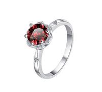 LCDIUDIU Womens 925 Sterling Silver Simple Open Adjustable Rings, Flower Shape Inlay Round Cut 1Ct Moissanite Rings Finger Circlet Thumb Band Gemstone Jewelry Gift for Wife Girlfriend Red