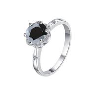 LCDIUDIU Womens 925 Sterling Silver Simple Open Adjustable Rings, Flower Shape Inlay Round Cut 1Ct Moissanite Rings Finger Circlet Thumb Band Gemstone Jewelry Gift for Wife Girlfriend Black