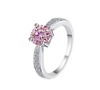 LCDIUDIU Womens 925 Sterling Silver Simple Open Adjustable Rings, Round Zircon 1Ct Cut Moissanite Promise Rings Finger Circlet Thumb Band Gemstone Jewelry Gift for Wedding Pink