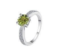 LCDIUDIU Womens 925 Sterling Silver Simple Open Adjustable Rings, Round Zircon 1Ct Cut Moissanite Promise Rings Finger Circlet Thumb Band Gemstone Jewelry Gift for Wedding Olive Green
