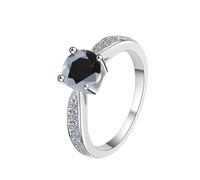 LCDIUDIU Womens 925 Sterling Silver Simple Open Adjustable Rings, Round Zircon 1Ct Cut Moissanite Promise Rings Finger Circlet Thumb Band Gemstone Jewelry Gift for Wedding Black
